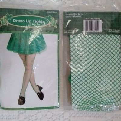 Dress Up Tights Women's St. Pat Shamrock Green Fishnet Pantyhose ADULT Size NEW